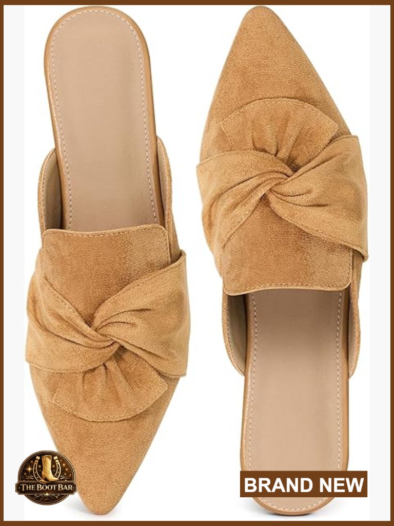 Pointed Toe Suede Mules Slip-On Flats For Office Wear Lightweight
